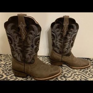 JB Dillon Distressed Goat Flat Toe Western Boots Women Size 7.5B Brown